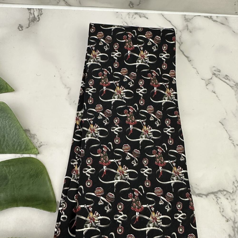 Kieselstein Cord Mens Vintage 90s Silk Neck Tie Black Gray Knights Scroll Italy - Picture 3 of 6